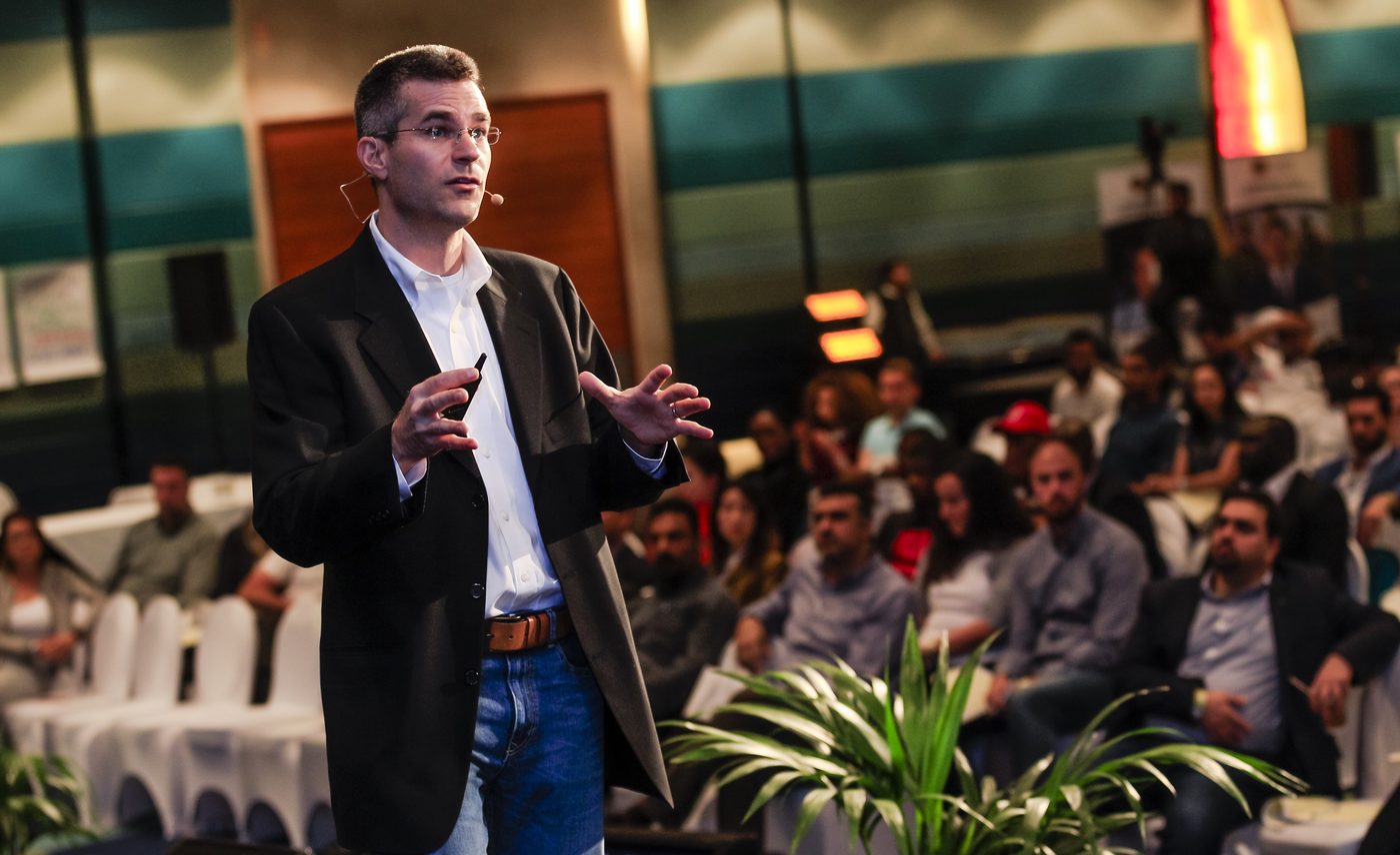 Michael Blank speaking on stage